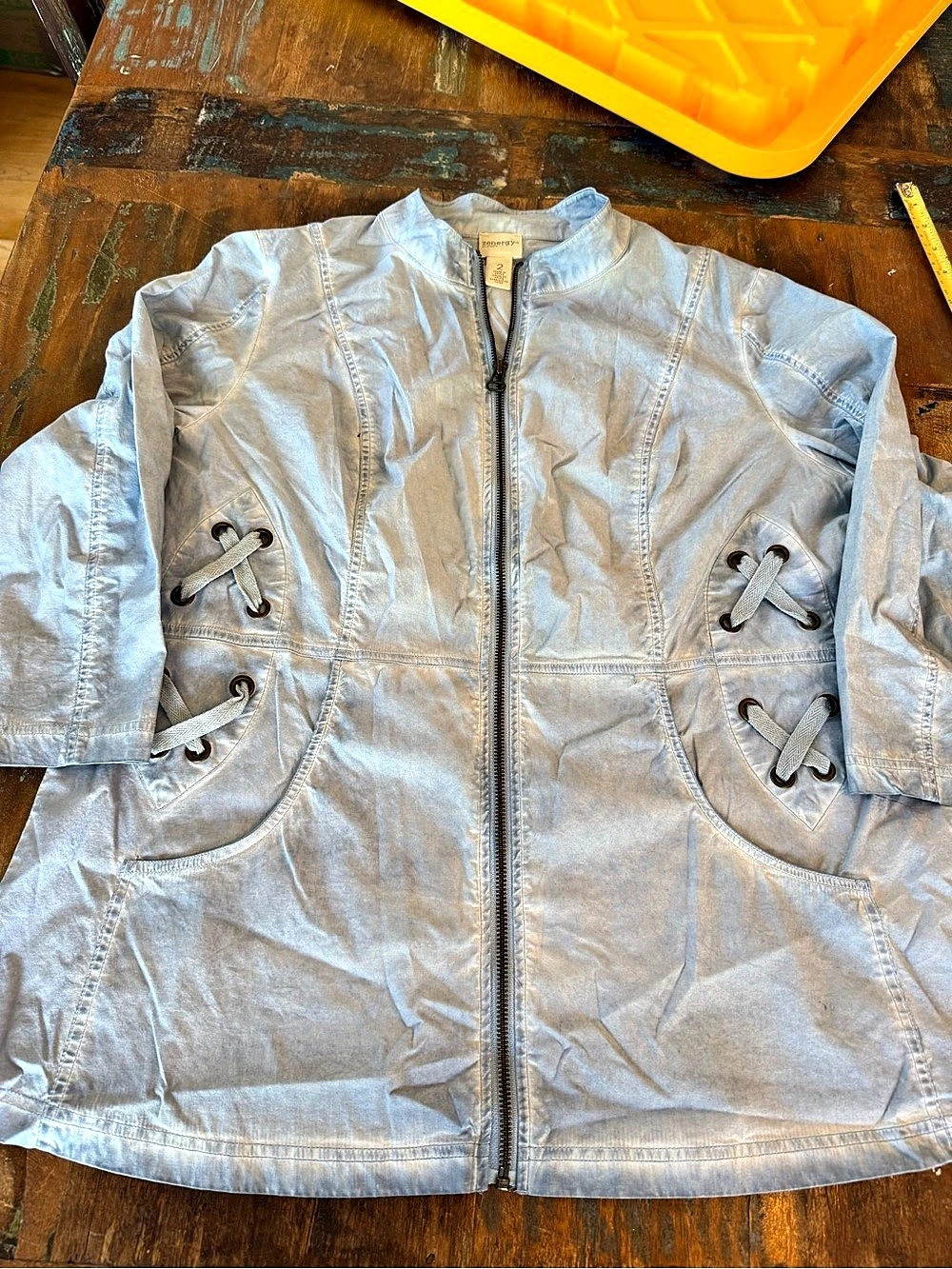 Chico's zenergy Lace-Up Pocket Jacket Blue Size 2